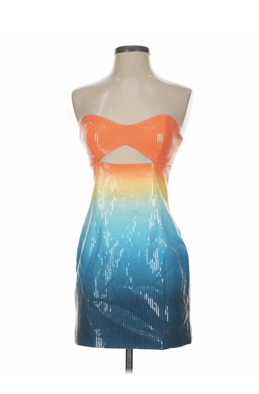 Runaway The Label Steller Mini Ombré Orange Blue Dress Sequin S